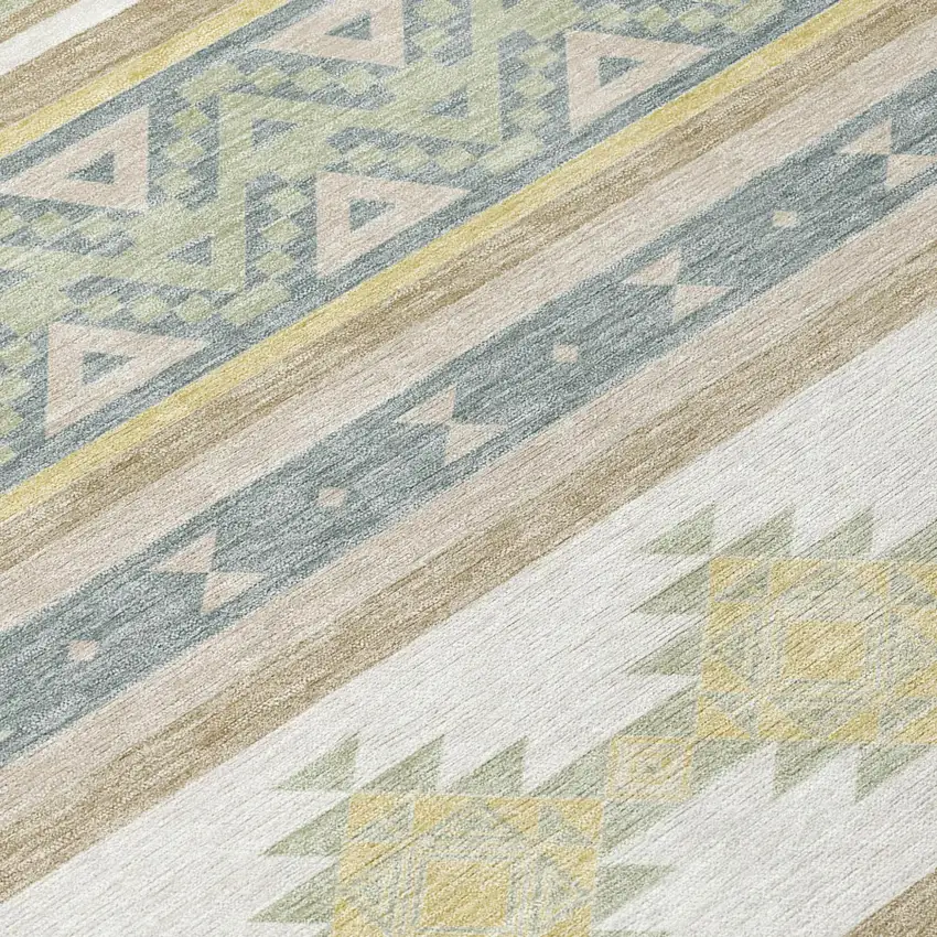 Ivory And Beige Southwestern Washable Indoor Outdoor Area Rug Photo 6