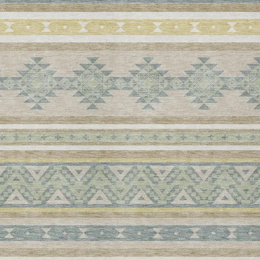 Ivory And Beige Southwestern Washable Indoor Outdoor Area Rug Photo 3