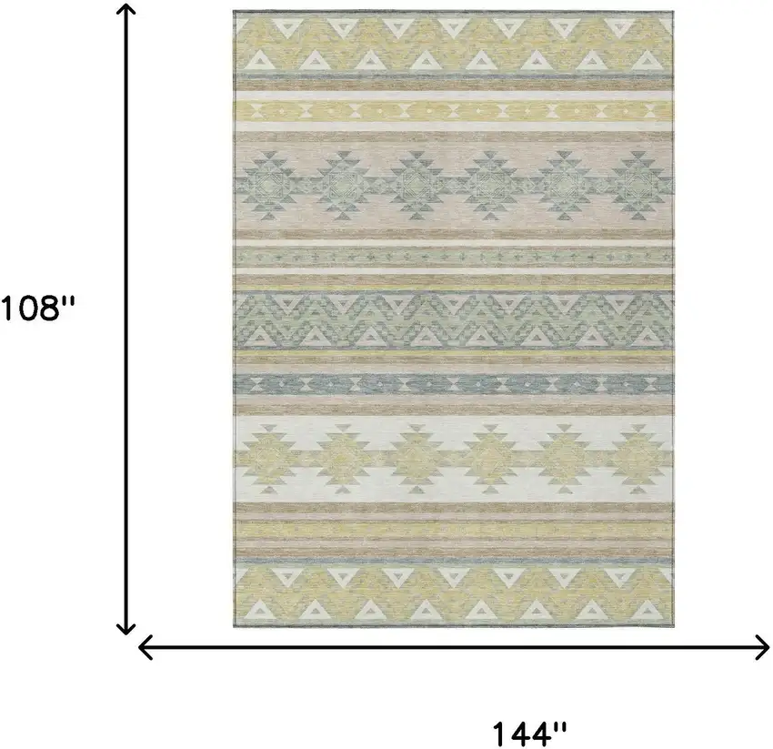 Ivory And Beige Southwestern Washable Indoor Outdoor Area Rug Photo 7