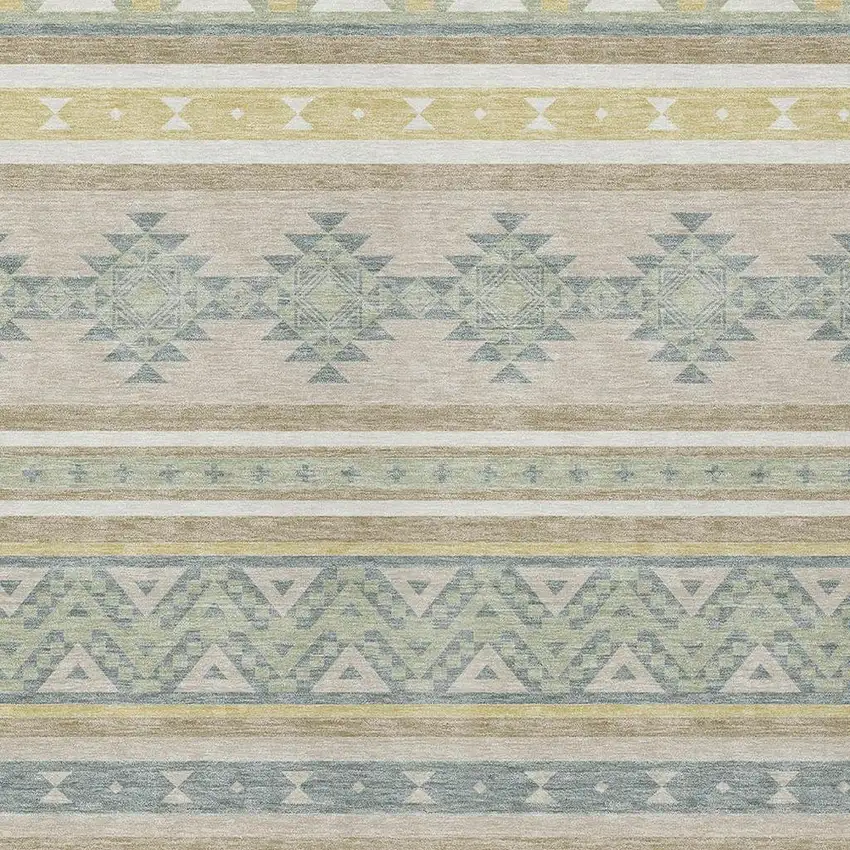 Ivory And Beige Southwestern Washable Indoor Outdoor Area Rug Photo 3