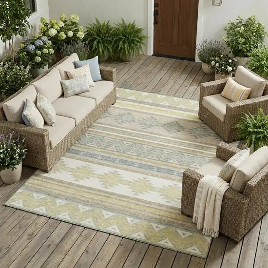 Ivory And Beige Southwestern Washable Indoor Outdoor Area Rug Photo 1