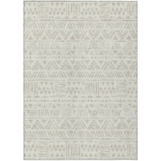 Ivory And Beige Southwestern Washable Indoor Outdoor Area Rug Photo 2