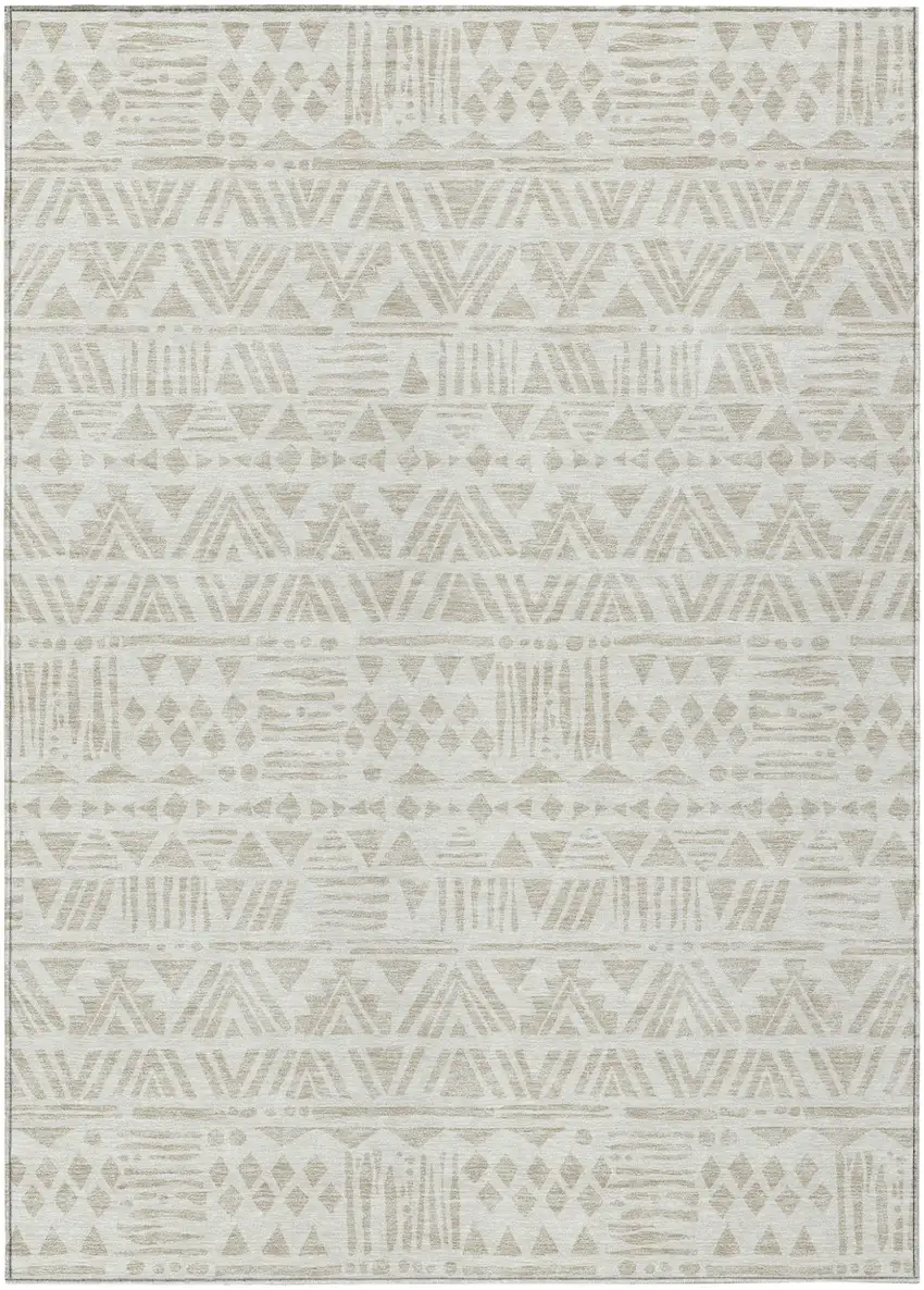 Ivory And Beige Southwestern Washable Indoor Outdoor Area Rug Photo 2
