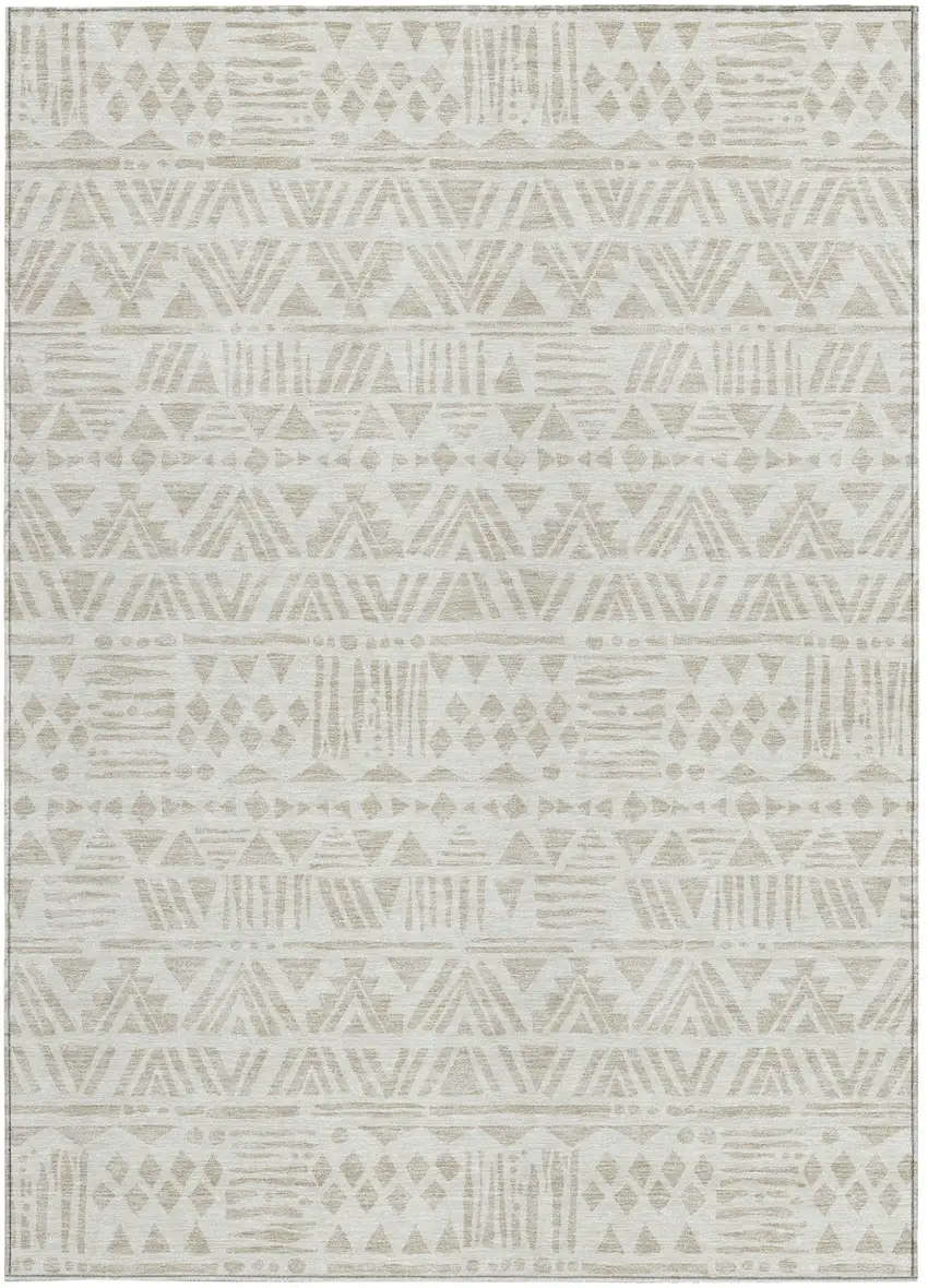 Ivory And Beige Southwestern Washable Indoor Outdoor Area Rug Photo 7