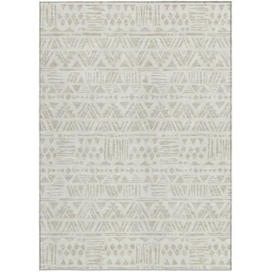 Ivory And Beige Southwestern Washable Indoor Outdoor Area Rug Photo 7