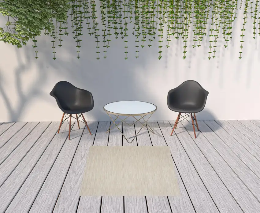 Ivory And Beige Square Non Skid Indoor Outdoor Area Rug Photo 2