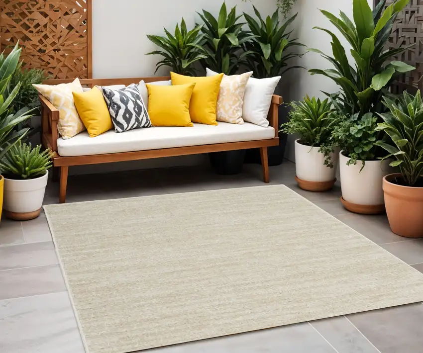 Beige And Ivory Square Indoor Outdoor Area Rug Photo 1