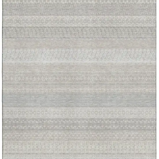Ivory And Beige Striped Washable Area Rug With UV Protection Photo 4