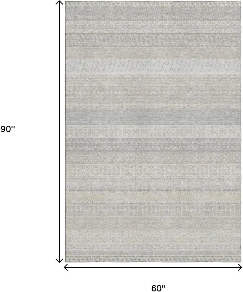 Ivory And Beige Striped Washable Area Rug With UV Protection Photo 3