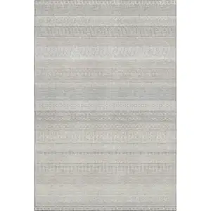 Photo of Ivory And Beige Striped Washable Area Rug With UV Protection