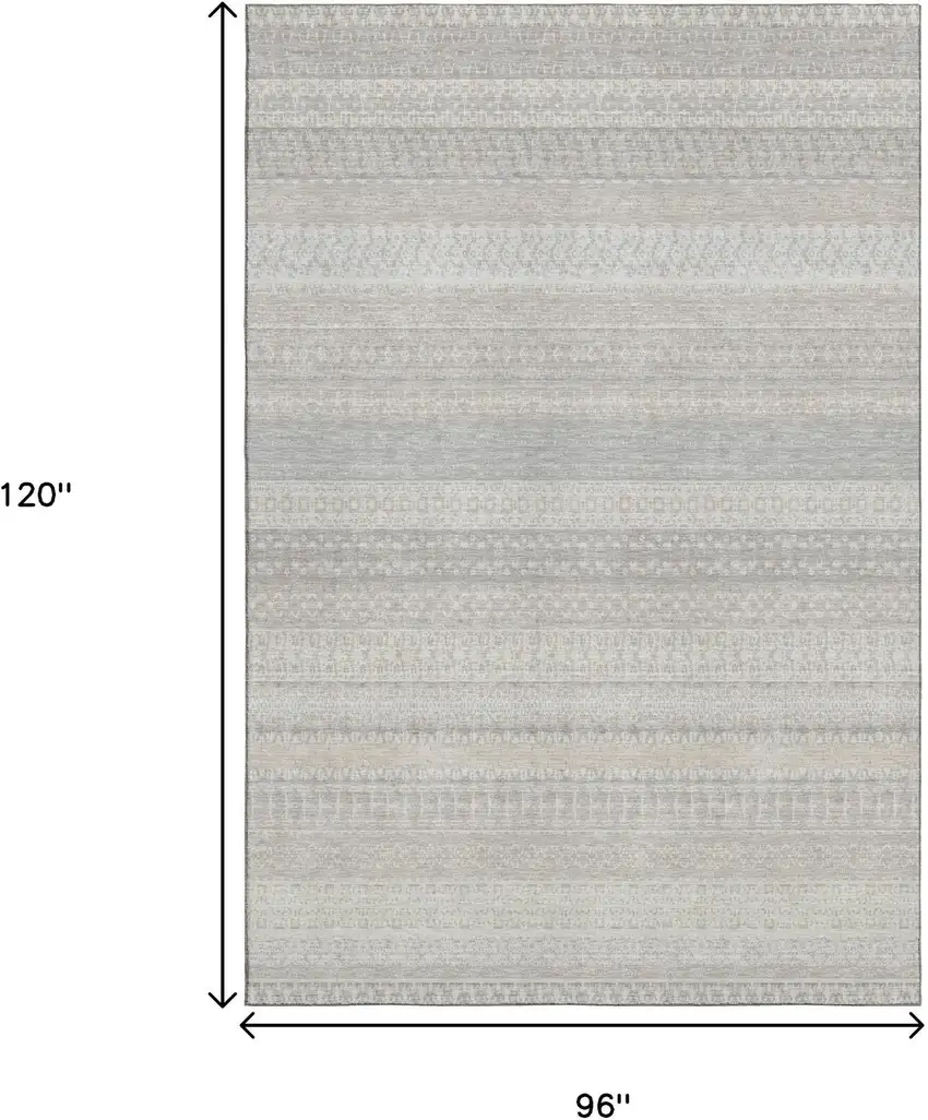 Ivory And Beige Striped Washable Area Rug With UV Protection Photo 7