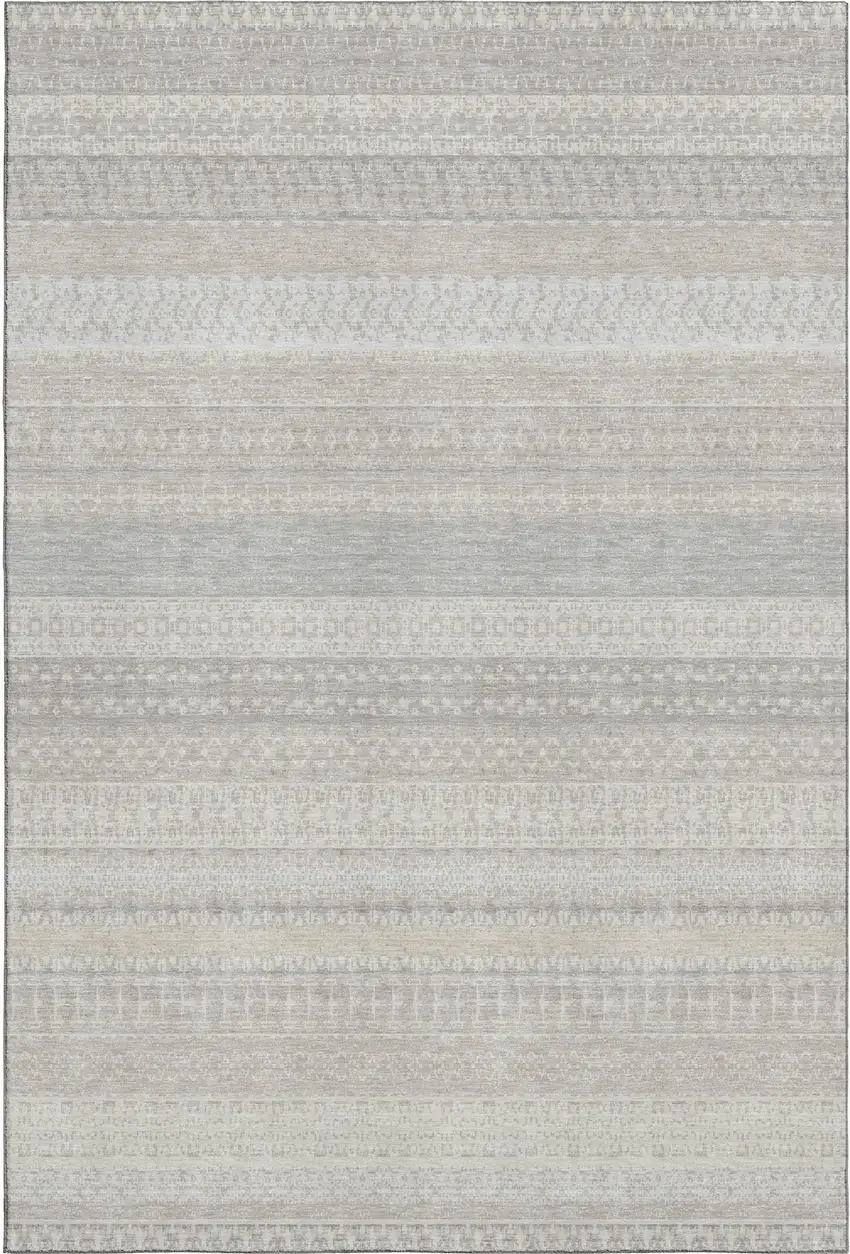 Ivory And Beige Striped Washable Area Rug With UV Protection Photo 1