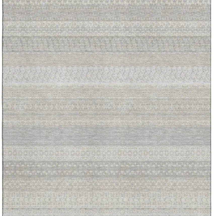 Ivory And Beige Striped Washable Area Rug With UV Protection Photo 4