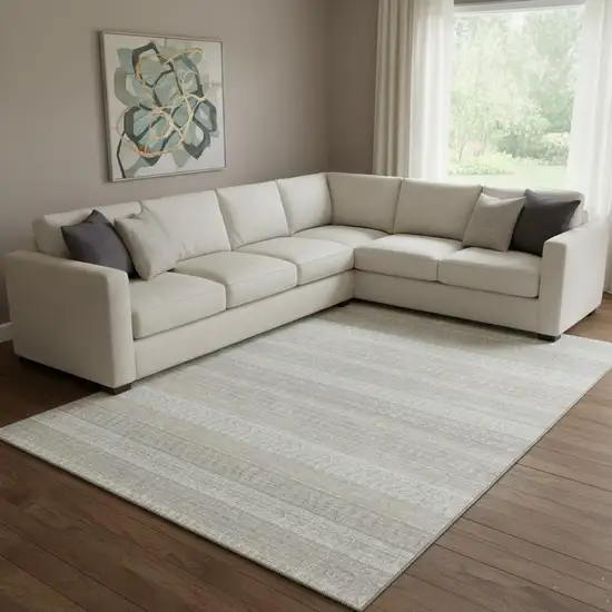 Ivory And Beige Striped Washable Area Rug With UV Protection Photo 1