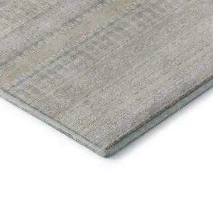 Photo of Ivory And Beige Striped Washable Area Rug With UV Protection