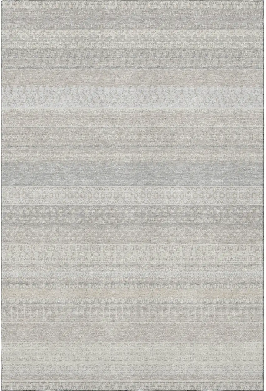 Ivory And Beige Striped Washable Area Rug With UV Protection Photo 5