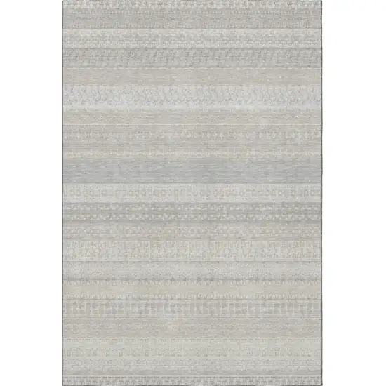 Ivory And Beige Striped Washable Area Rug With UV Protection Photo 5