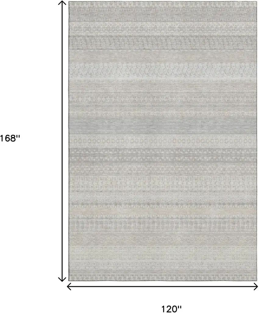 Ivory And Beige Striped Washable Area Rug With UV Protection Photo 7