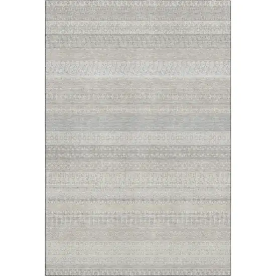 Ivory And Beige Striped Washable Area Rug With UV Protection Photo 1