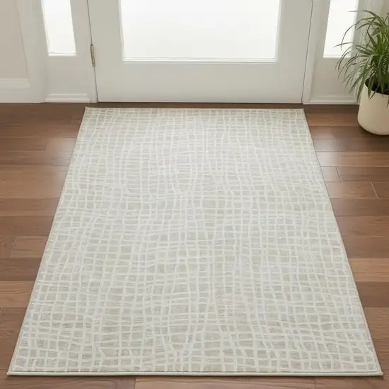 Ivory And Beige Striped Washable Area Rug With UV Protection Photo 2