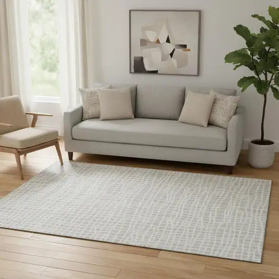 Ivory And Beige Striped Washable Area Rug With UV Protection Photo 1