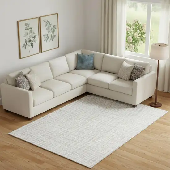 Ivory And Beige Striped Washable Area Rug With UV Protection Photo 1