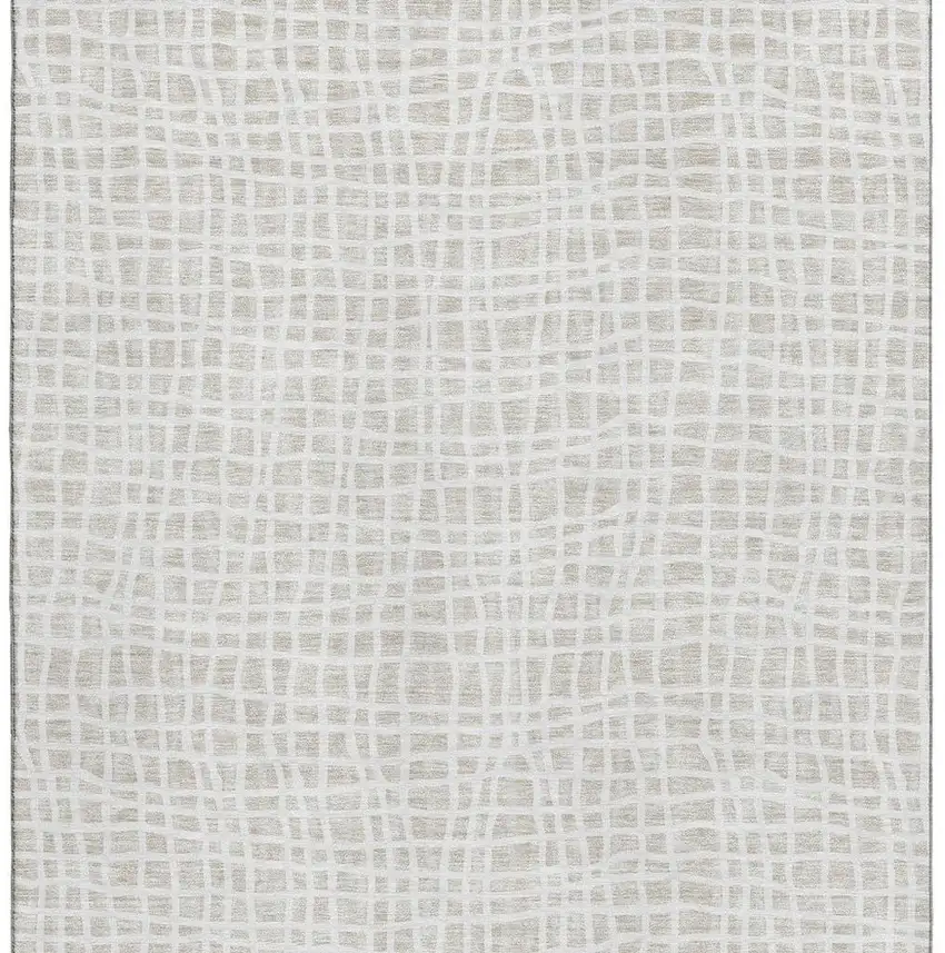 Ivory And Beige Striped Washable Area Rug With UV Protection Photo 4