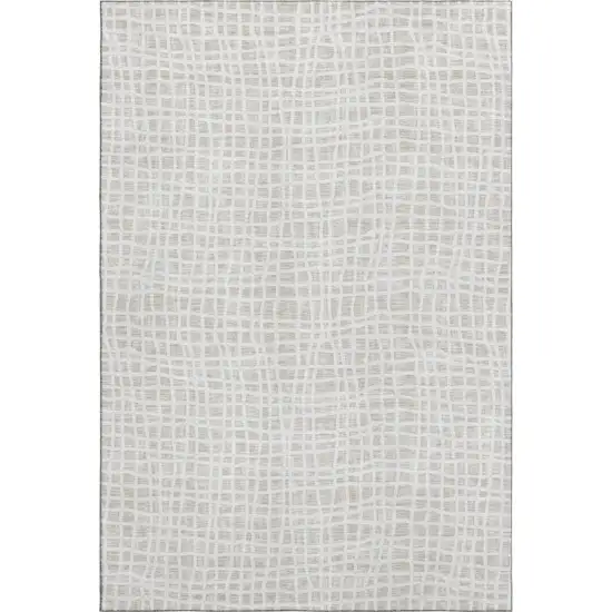 Ivory And Beige Striped Washable Area Rug With UV Protection Photo 1