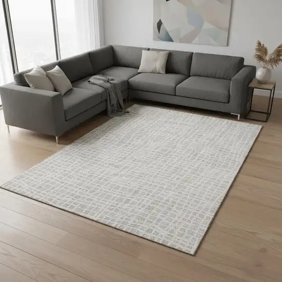 Ivory And Beige Striped Washable Area Rug With UV Protection Photo 2