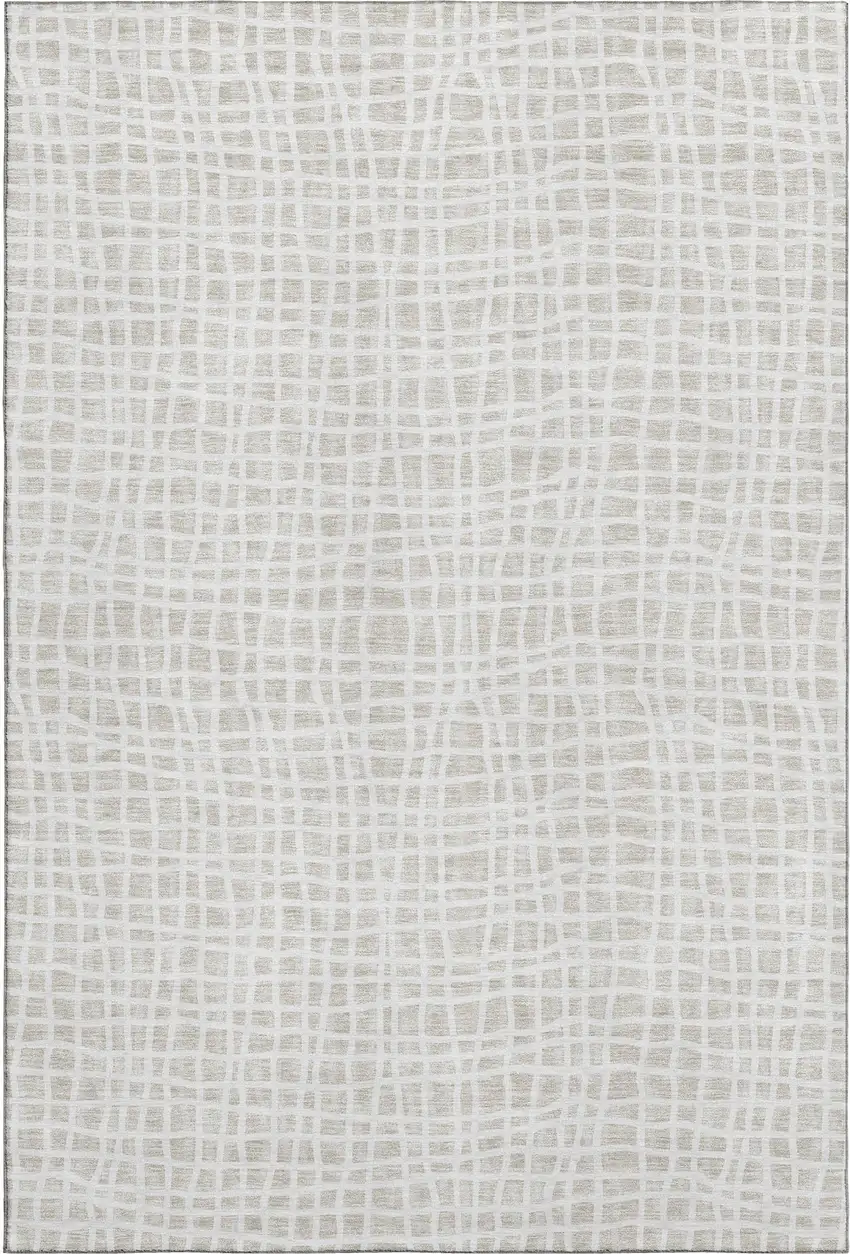 Ivory And Beige Striped Washable Area Rug With UV Protection Photo 1