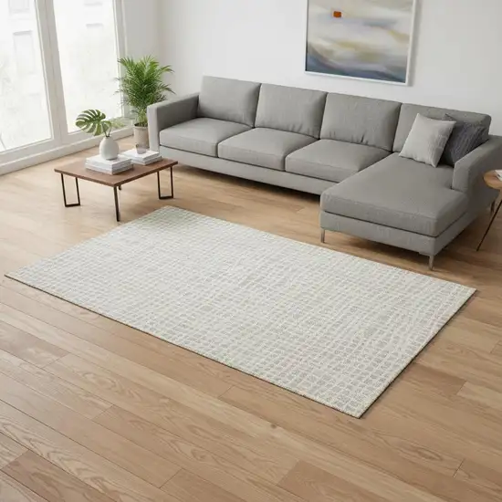 Ivory And Beige Striped Washable Area Rug With UV Protection Photo 2