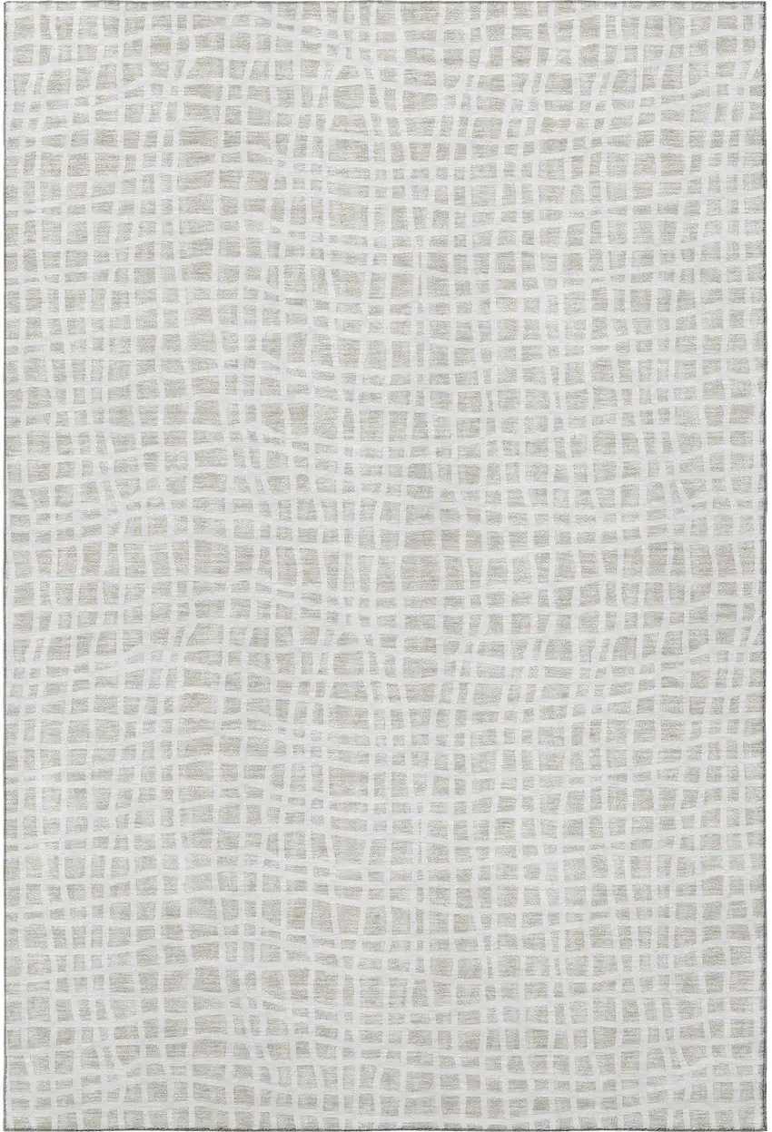 Ivory And Beige Striped Washable Area Rug With UV Protection Photo 3