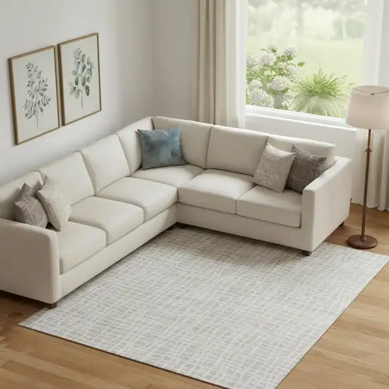 Ivory And Beige Striped Washable Area Rug With UV Protection Photo 1