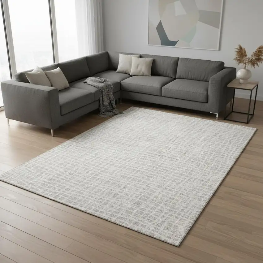 Ivory And Beige Striped Washable Area Rug With UV Protection Photo 2