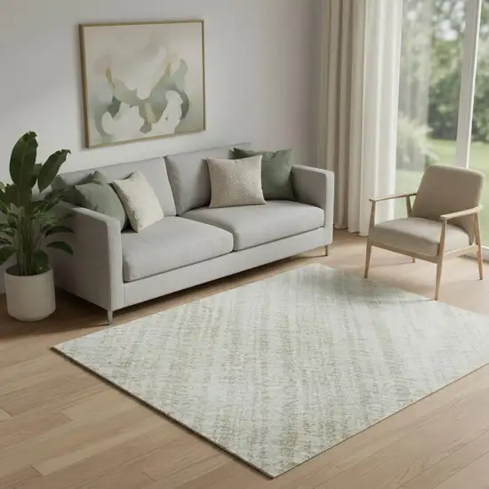 Ivory And Beige Striped Washable Area Rug With UV Protection Photo 2