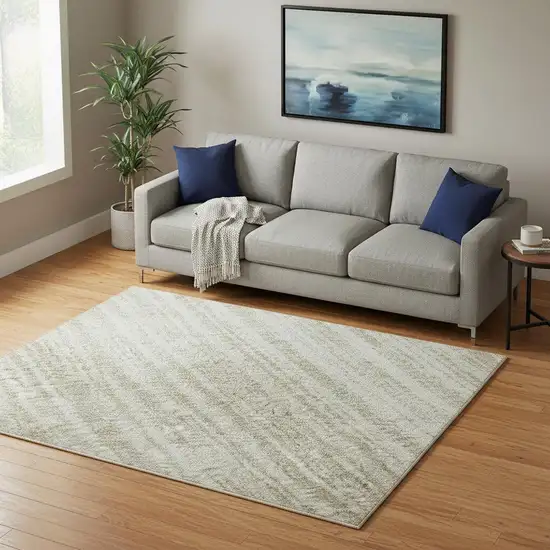 Ivory And Beige Striped Washable Area Rug With UV Protection Photo 2