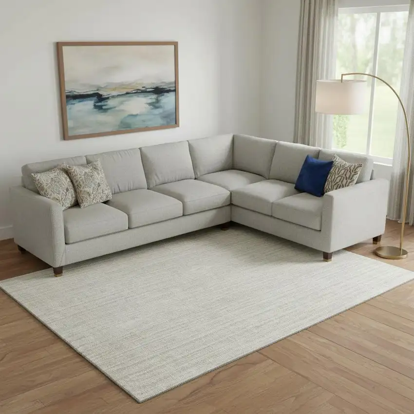 Ivory And Beige Striped Washable Area Rug With UV Protection Photo 1