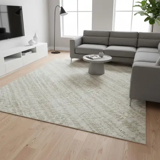 Ivory And Beige Striped Washable Area Rug With UV Protection Photo 2