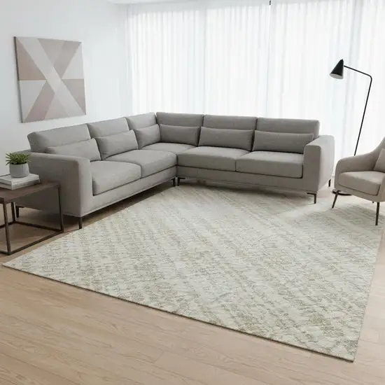 Ivory And Beige Striped Washable Area Rug With UV Protection Photo 2