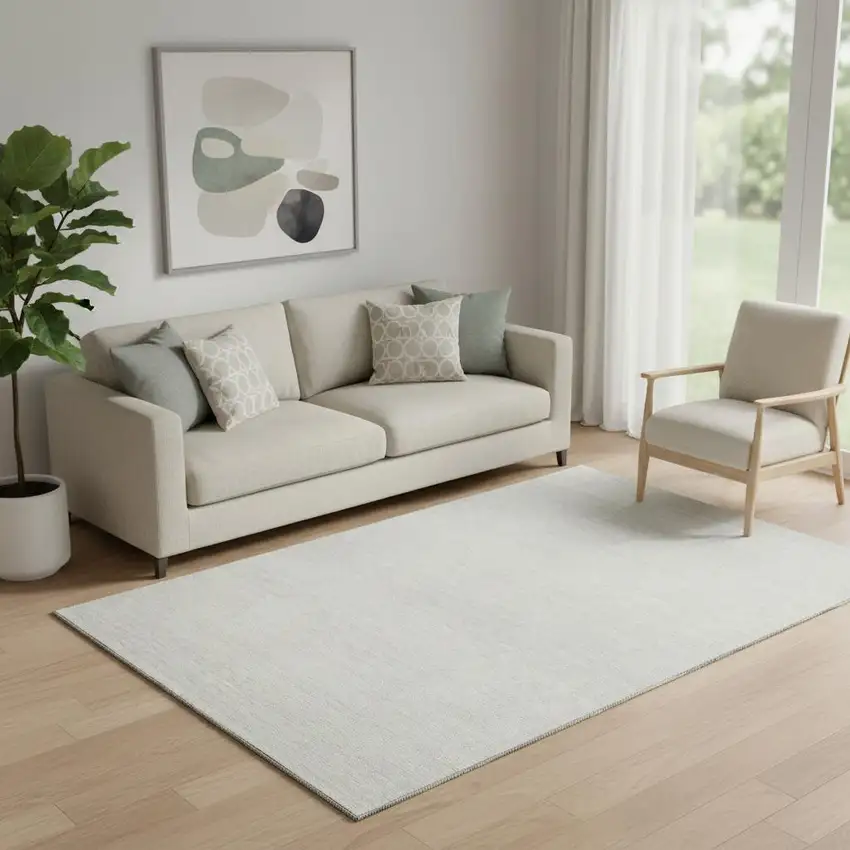 Ivory And Beige Striped Washable Area Rug With UV Protection Photo 1