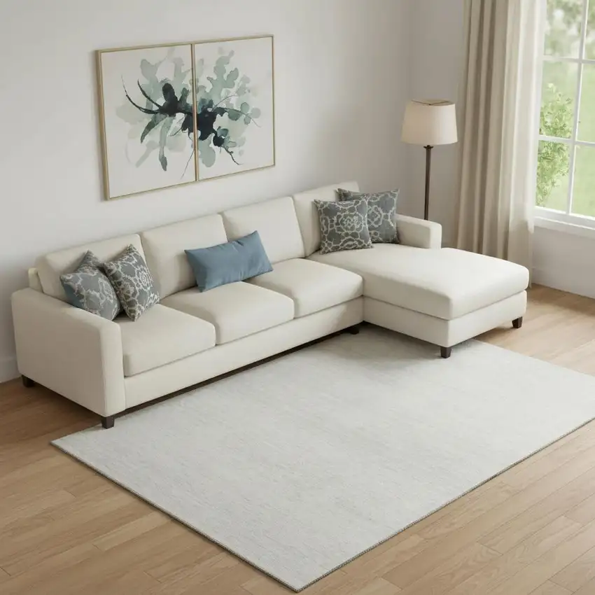 Ivory And Beige Striped Washable Area Rug With UV Protection Photo 1