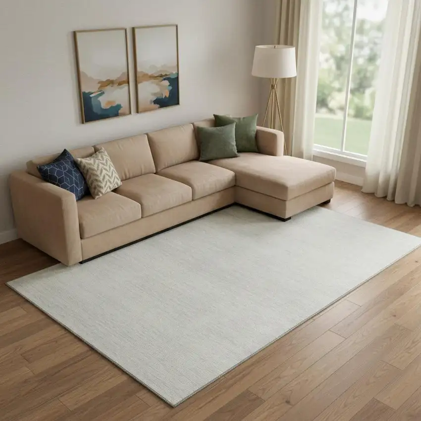 Ivory And Beige Striped Washable Area Rug With UV Protection Photo 1