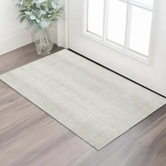 Ivory And Beige Striped Washable Area Rug With UV Protection Photo 1