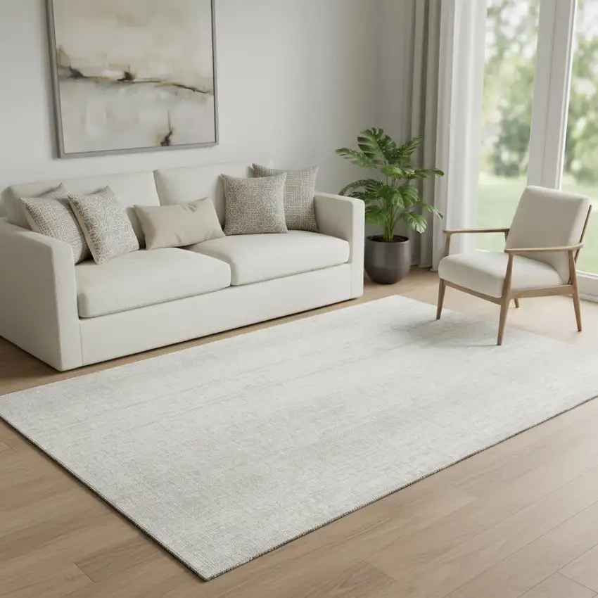 Ivory And Beige Striped Washable Area Rug With UV Protection Photo 1