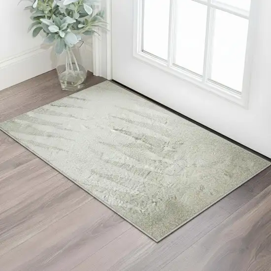Ivory And Beige Striped Washable Area Rug With UV Protection Photo 2