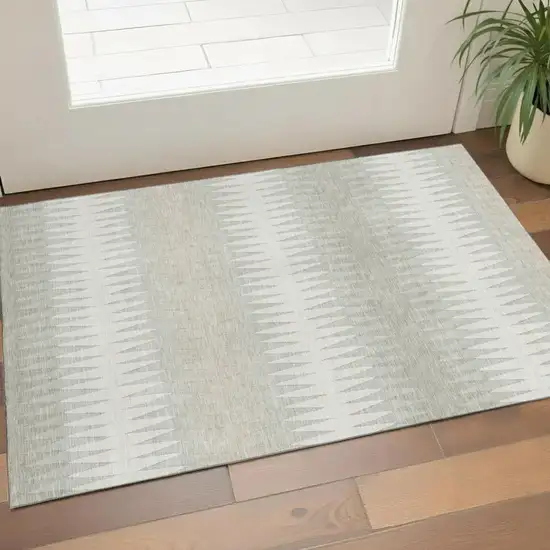 Ivory And Beige Striped Washable Area Rug With UV Protection Photo 1