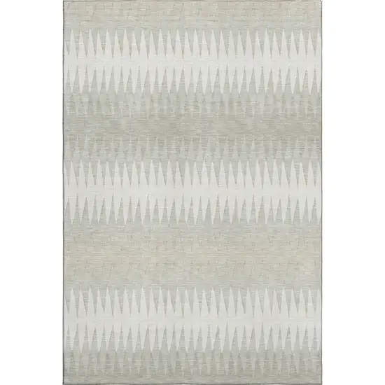 Ivory And Beige Striped Washable Area Rug With UV Protection Photo 7