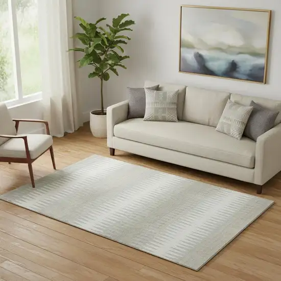 Ivory And Beige Striped Washable Area Rug With UV Protection Photo 1