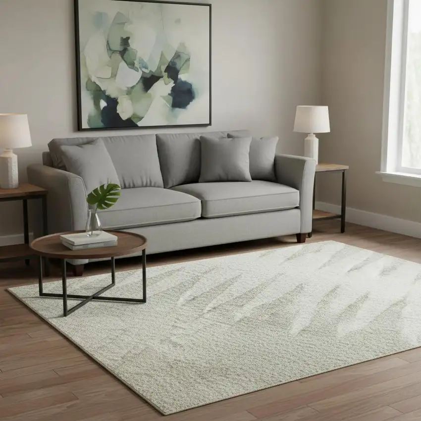 Ivory And Beige Striped Washable Area Rug With UV Protection Photo 2