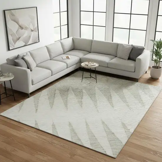 Ivory And Beige Striped Washable Area Rug With UV Protection Photo 2